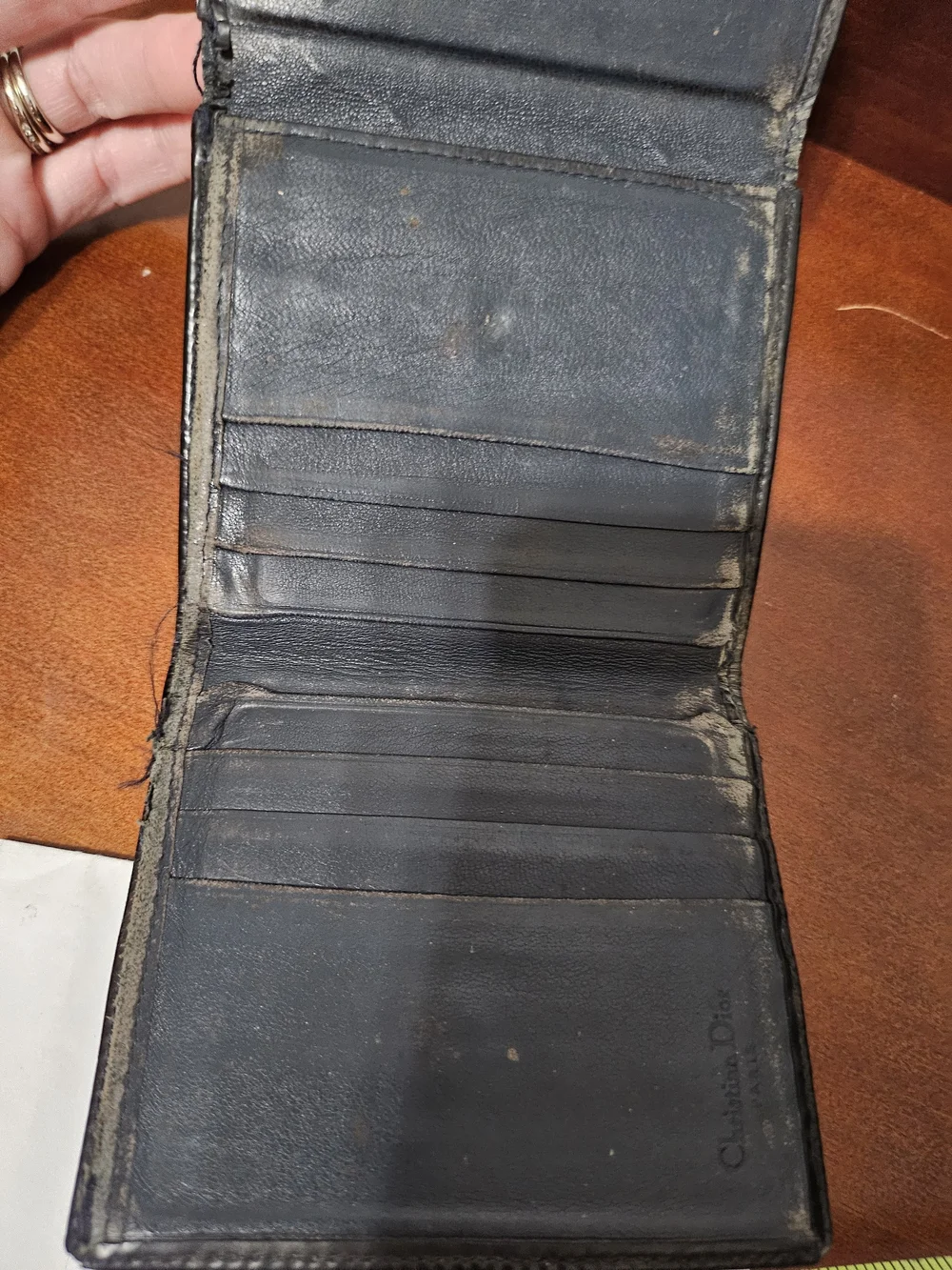 Vintage 70's Dior Navy and Beige Logo Canvas French Style Wallet